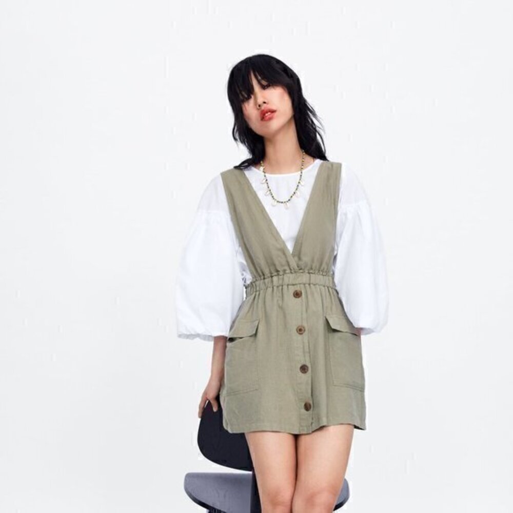 [Zara] Olive Pinafore Dress - Size S